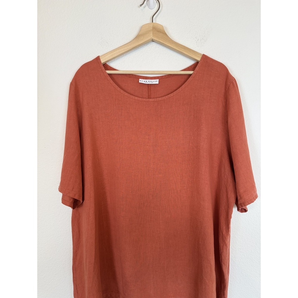 Bryn Walker Linen Tunic Top‎ Women Size L Made in USA Rust Orange High Low Hem - Picture 2 of 8